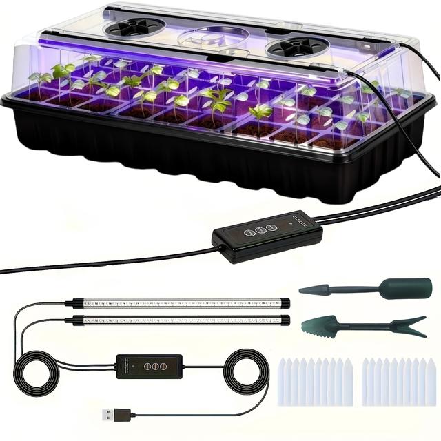 TEMU A Seed Germination Kit With A High-arch Seedling Tray - Featuring 36 Planting Cells, 2 Led Grow Lights, A , And 3 , Suitable For Home Gardeners And Indoor Greenhouse Seedling Cultivation