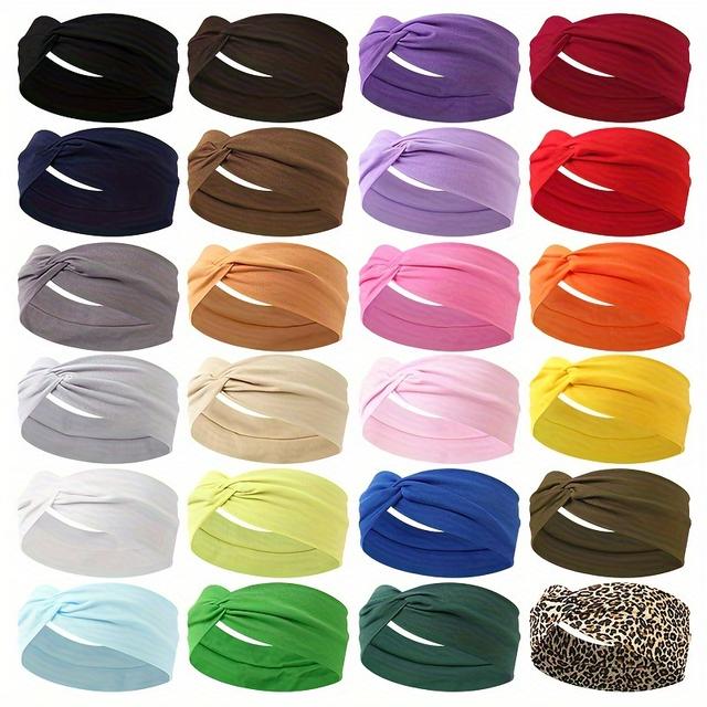 TEMU 24 pièces, bandeau élastique à large bord antidérapant, couleur unie, tendance, absorbant , pour cheveux, adapté au Yoga, au Sport et à la gymnastique