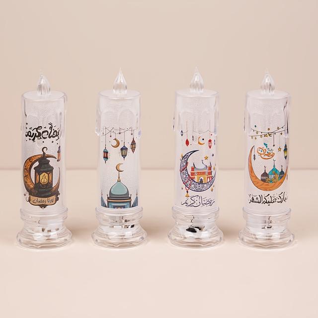 TEMU 4 قطع شموع رمضان LED إلكترونية مضيئة، شموع عيد الفطر، شموع تزيينية، إضاءات جوية، إضاءات زينة رمضان، إضاءات غرف النوم، مستلزمات حفلات العطلات، زينة المهرجانات، إضاءات مضيئة للجو