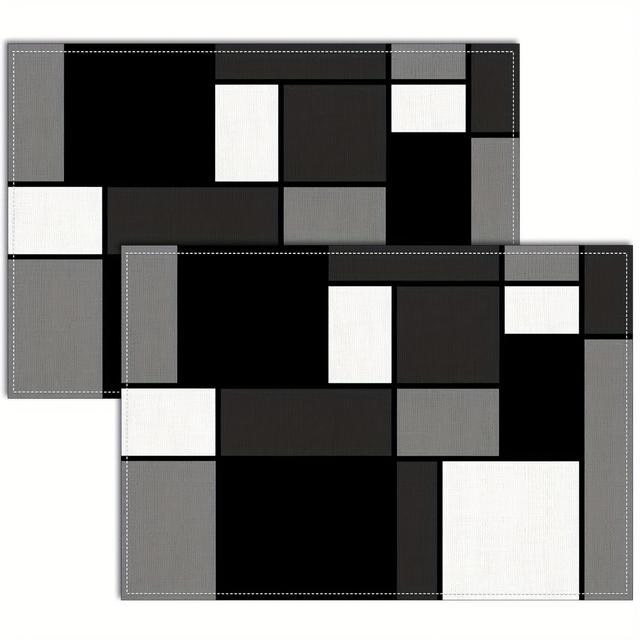 TEMU A Set Of 2-6pcs, Black, White, And Gray Polyester Placemats, , Machine Washable, Rectangular Table Mat, Suitable For Dining, Wedding, And Holiday Decoration