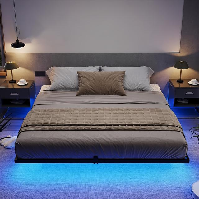 TEMU Floating Bed Frame King Size Metal Platform Bed With Led Lights, Spring Needed, Black