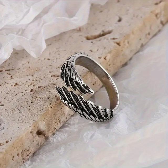 TEMU Vintage Feather Ring, Easy And Stylish, Adjustable Gift