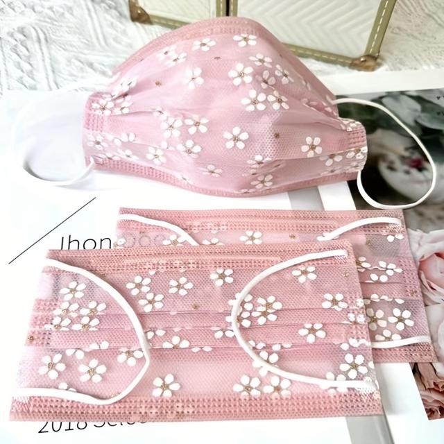 TEMU 30pcs Máscaras de Malha com Padrão de Flor de , Design Respirável Adequado para Passeios na /Verão/Outono, Cores Variadas, e Estilosas, Embalagem Individual, Para Homens e Mulheres Adultos