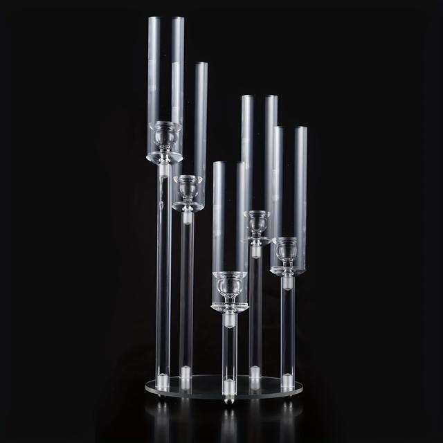 TEMU Glow, Elegant 5-arm Acrylic Candelabra - Clear Taper Candle Holders For Weddings, Dining Table Decor & Valentine's Day