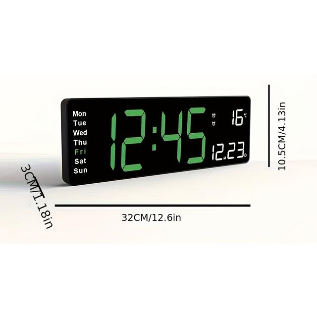 TEMU 1/2pcs 32cm Large Digital Wall Clock Temperature Date Week Display Timer Countdown Table Clock Wall-mounted Dual Alarms Automatic Dimming 10 Levels Adjustment 12/24h Led Clock
