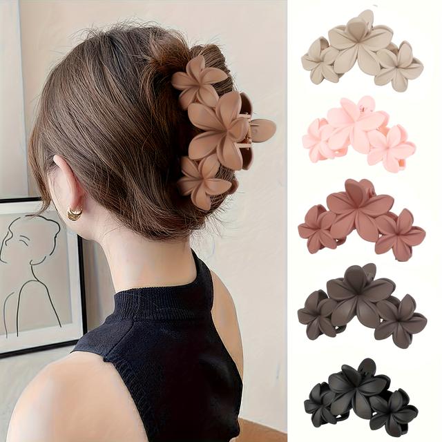 TEMU Set Of 5 Stylish Matte Floral Hair Claws, Large Hair Clips For Women, Charming Plastic Shark Clips For Updos, Perfect Birthday Gift, Versatile Hair Additions For