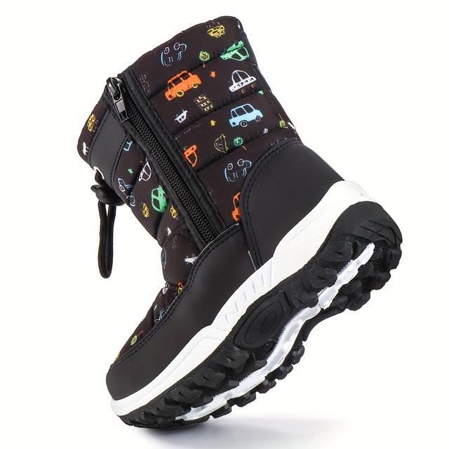 TEMU Winter Snow Boots, Casual Geometric Pattern, Zipper Closure, Round Toe, High Top Pu Upper & Sole, Fabric Lined For Boys And Girls, Winter Boots