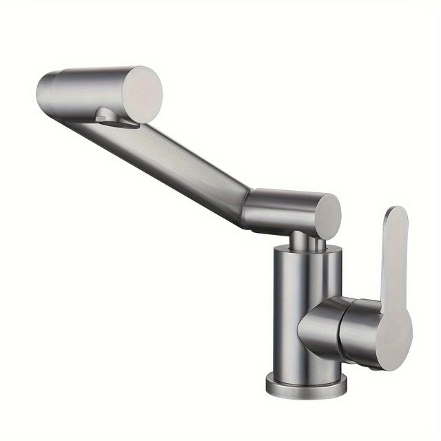 TEMU 1pc Colaze Single-hole Modern Brushed Stainless Steel Swivel Spout Faucet - Hot/cold Water Control, Valve & Disk Valve, Sink/washbasin Compatible Suitable For Bathroom, Sinks (no Included)