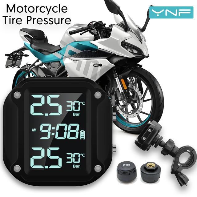 TEMU YNF Motorrad TPMS - 2 externe Sensoren, LCD-Display, präzise Reifendruck- & Temperaturoberwachung mit Alarm, USB-betrieben, 36V, für Motorräder, Fahrräder, einfache Installation, Roller
