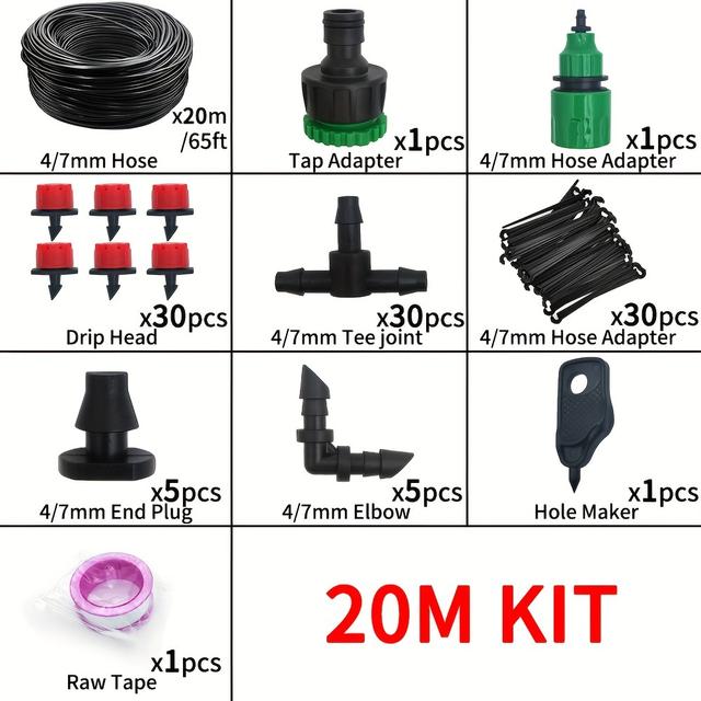 TEMU 5-20m Drip Irrigation System Plant Watering Set Watering Kits Adjustable Drippers For Irrigation Watering System