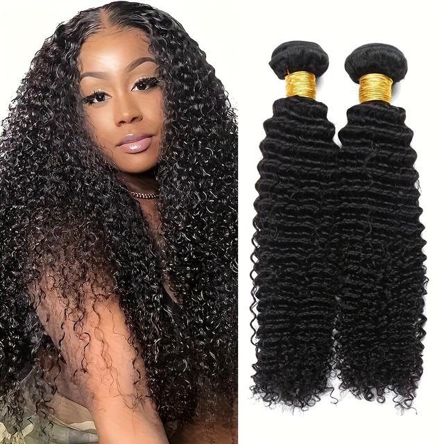 TEMU 2 Paquetes de Extensiones de Cabello Humano Virgen Dainaer Remy - Afro Rizadas y Rizadas, cabello virgen para trenzar, tejer, para hombres y mujeres (Se puede teñir)