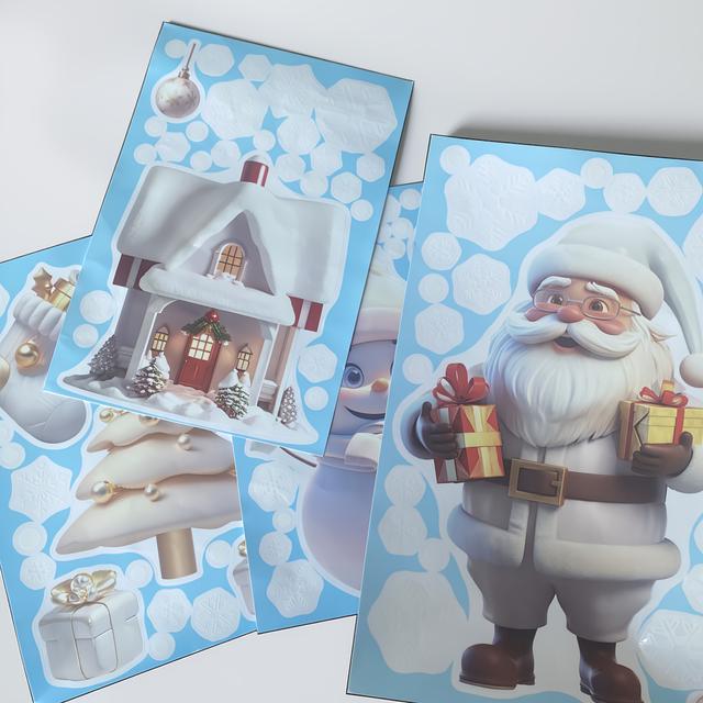 TEMU 100+ Weihnachts-Tür- Fensteraufkleber mit Santa Claus, Weihnachtshaus, Baum & Schneeflocken-Motiven – Festliche Feiertagsdekoration