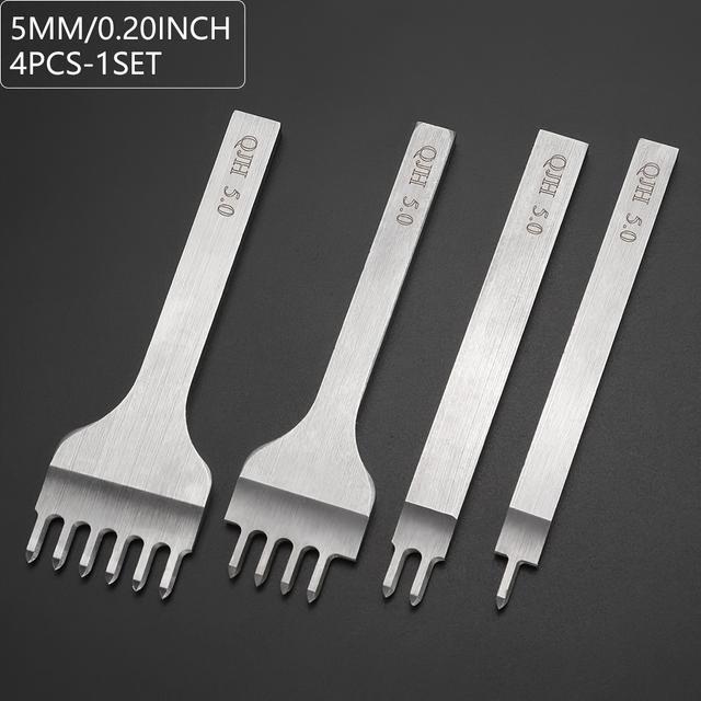 TEMU 4pcs Stainless Steel Leathercraft Punch Set - 1/2/4/6 Teeth, Sewing & Punch Tools For Diy Stitching And Hand Piercing