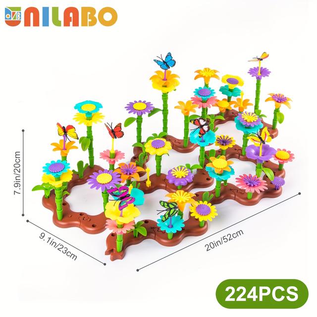 TEMU Juego de construcción de para niñas, juguete educativo STEM y set de juego de jardín preescolar para niños y niñas, juguetes de apilamiento de flores para niños