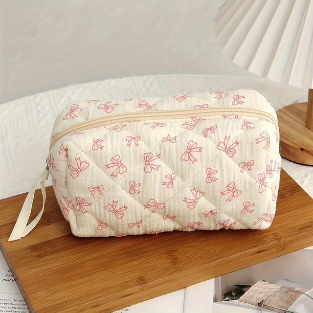 TEMU Women's Polyester Cosmetic Bag With Print, Formaldehyde-free, Large Capacity Travel Makeup Pouch, Cute Cartoon Storage For And Keys, Handheld Design