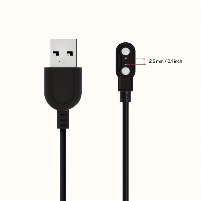 TEMU 2pcs 2.5mm Magnetic Usb Charging Cables For Smart Watches - Black, Flat Design With S/n , Perfect For Model A & Model B, Smartwatch Charging|flat Cable Design|magnetic Connection