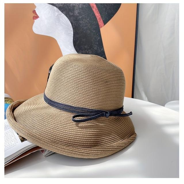TEMU レディースハットストローハット春/夏カット&サンシェード&保護折りたたみ可能なワイドブラム&通気性ストローハットルストローハット自転車旅行用ハット