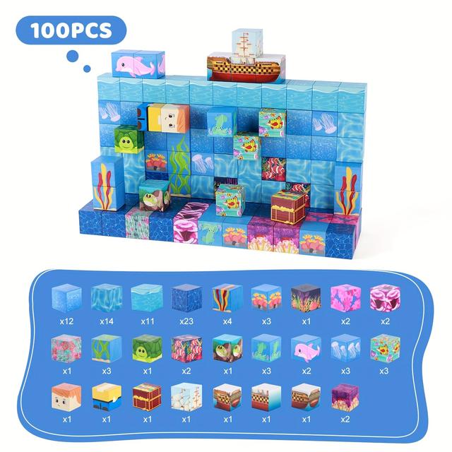 TEMU Magnetic Building Blocks - Ocean Set | , Hand-eye Coordination, Enhancing Imagination, | Cute And Vibrant Patterns, Ocean Theme, 3d Construction | ,