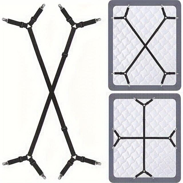 TEMU 2pcs Bed Sheet Holder Straps, Adjustable Crisscross Fitted Sheet Band Straps Grippers Suspenders, Triangle Elastic Mattress Cover Holder Fasteners For All Bed Sheets, Mattress Covers