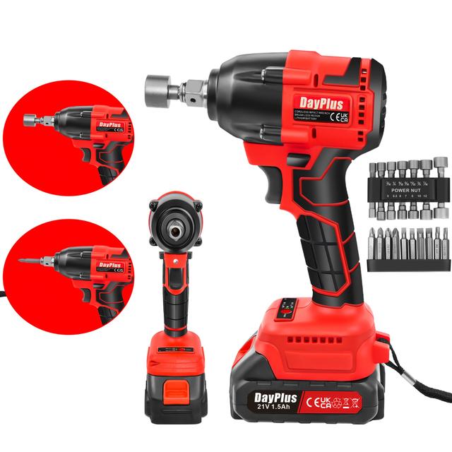 TEMU Chiave Senza Filo da 21V con da 1/2", Motore Brushless 400N.m, Batteria agli Ioni di Litio 1.5Ah, Velocità Variabile, Caricabatterie e Trapano 17