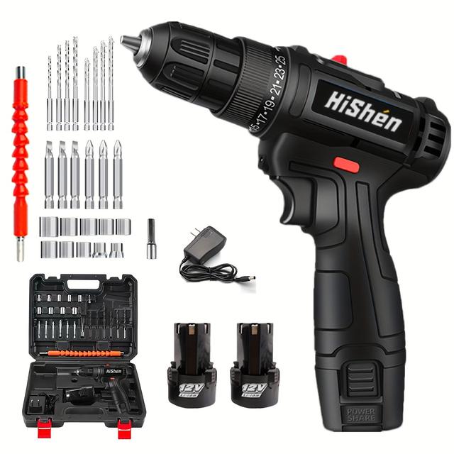 TEMU ワイヤレス電動ドリル、電動ドライバードリ、電動インパクトドリル、電動ドライバー用途一つまたは二つのバッテリー付き、速度調節可能