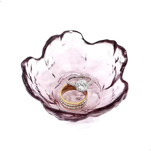 TEMU Decorative Glass Flower Ring Dish, Multipurpose Jewelry Tray For Vanity - Modern Accent Trinket Holder, Jewelry Dish Tray, Jewelry Trays