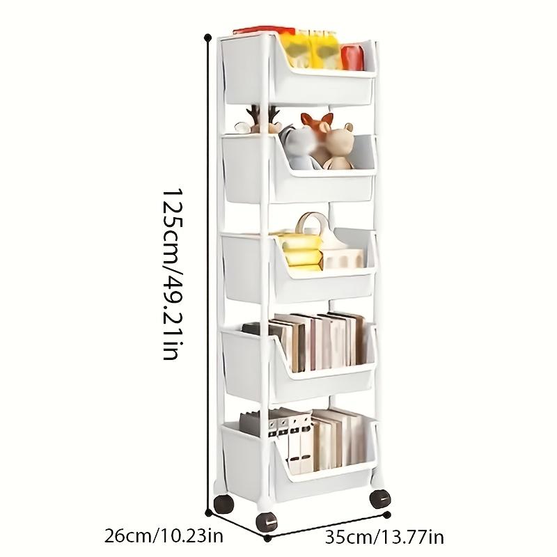 TEMU 5-tier Rolling Storage Racks, Standing Shelf, Tool- & Lightweight Plastic Shelves For Living Room, Versatile Room Organizer, Design, Smooth Rolling Wheels, Corner Shelves