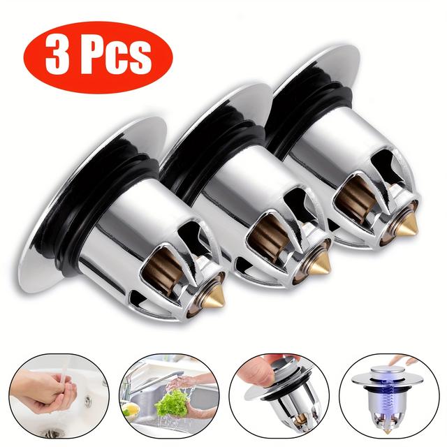 TEMU 3er-Set Universal Pop-Up Spülbecken Stopper, Anti-Verstopfungs-Abfluss Sieb mit Überlauf, Ohne Haarfänger, Geeignet für 2,69-4,57 cm Spülbeckenablässe