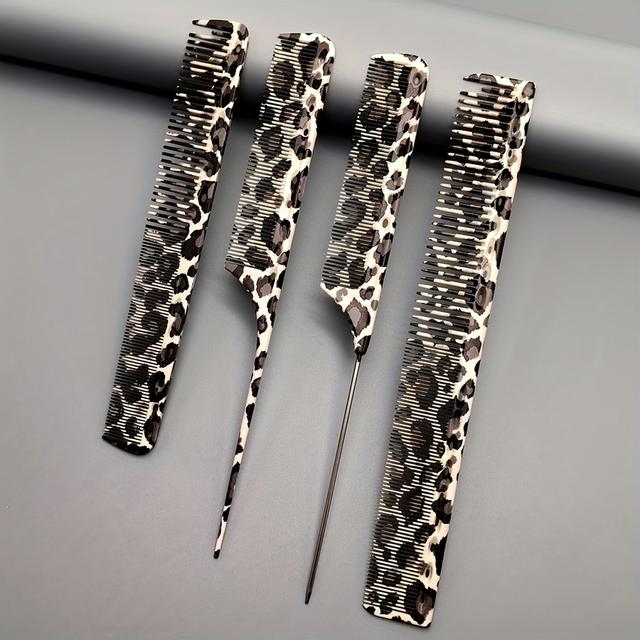 TEMU Barber Shop 4pcs Set Hair Brushes, Colorful Leopard Print Brushes 4pcs Durable Material Suitable For Men Short Hair Women Long Hair Hair Types