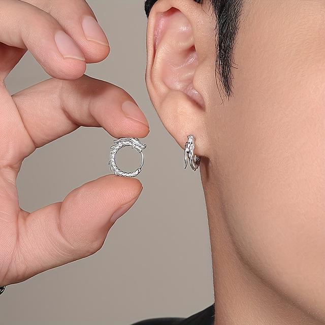 TEMU Fashionable And Cool Campus Curly Dragon Earrings, High-end 925 Silver Earrings, Women's Luxurious And Unique Earrings, This For Men