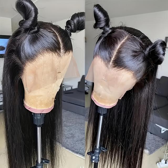 TEMU 28 Inch Black Lace Front Wig For Women 13x4 Free Part Frontal Lace Wigs Pre Hair Line Long Straight Hair 180% Density No Glue Heat Resistant Hair Wigs For Daily & Party Use