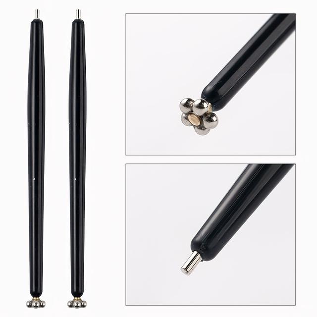 TEMU 2pcs Cat Eye Nail Magnet Pen For Petals Flower Designs Cute Swirls Diy Manicure Magnetic Stick Double-head Black Magnetic Nail Art Tool For Cat Eye Gel Polish