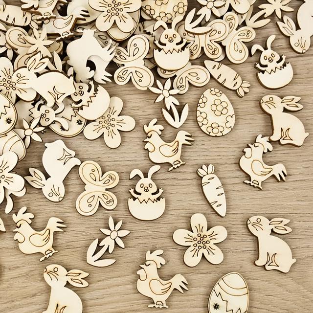 TEMU 100pcs Wooden Easter Confetti Set, Cute Bunny & Egg Shapes, Decorations, Holiday Celebration Supplies