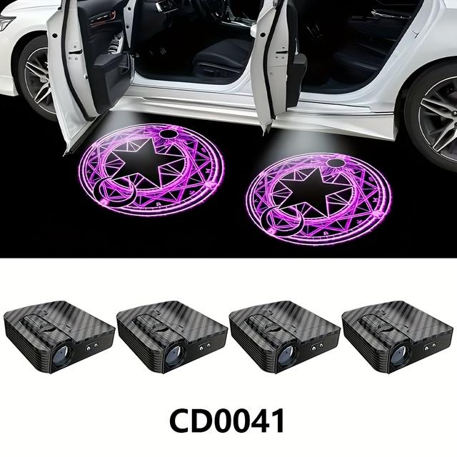TEMU 4pcs Door Lights - Pink Projector - Universal Wireless Door Led Projection Light, Door Step Led Welcome Sign Shadow Light Projection Light, Suitable For Of Cars Led Sun And Moon - Welcome Light