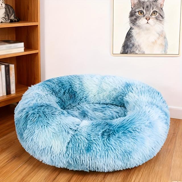 TEMU Round Warm Soft Cat Bed, Calming Donut Cuddler Cat Bed, Fuzzy Faux Fur Cat Cushion Bed With Non-slip Bottom