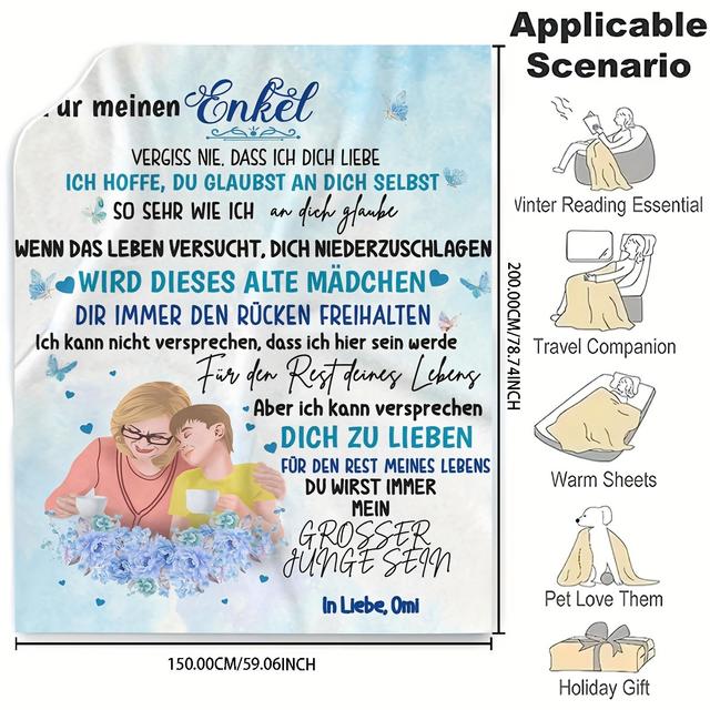 TEMU Gemütliche Flanelldecke mit Umschlagdruck von Oma an Enkel - für Couch, Bett, Büro & Camping | Maschinenwaschbar, Ganzjahresgeschenk