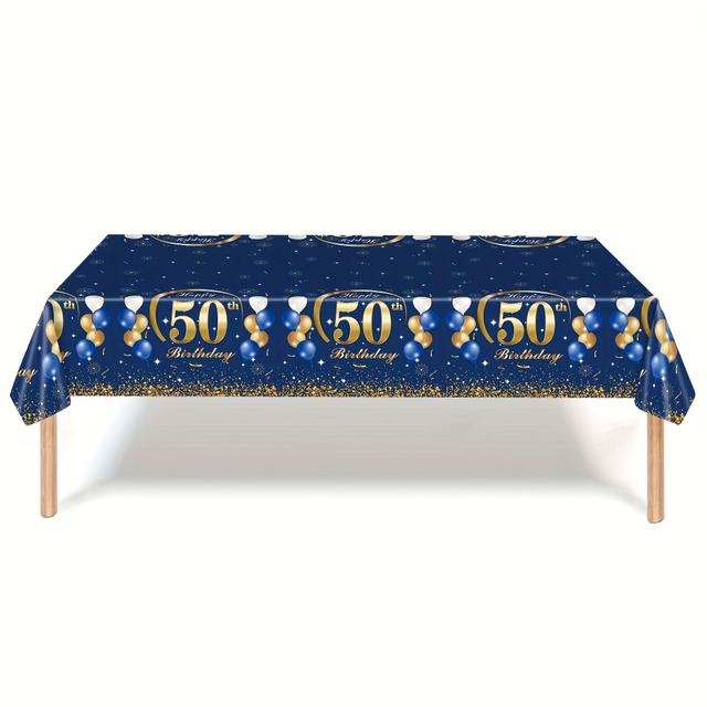 TEMU Halloween,chrismas,blue & Golden Happy Birthday Tablecloth - Perfect For 18th, 21st, 30th, 40th, 50th Celebrations - Durable Plastic Party Decor For Men