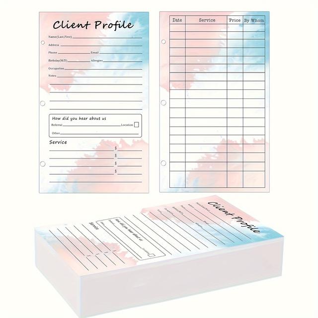 TEMU 【10枚セット】顧客情報カード - 5.5"x8.5" クトカード（連絡先、サービス詳細、フィードバック付き） - トなピンク＆デザイン、ネイルサロン、スパ、ヘアサロンに最適、サロン用品、トなデザイン, カード, カード