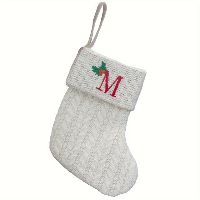 TEMU 1pc Festive "i Love You" Embroidered Christmas Stocking - Cozy Knitted Candy Gift Bag With Ribbed Texture, Ideal For Home & Holiday Party Decorations