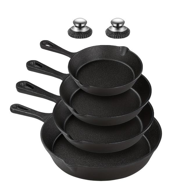 TEMU 6pcs Cast Iron Set, Cast Iron Set, 5 Inch 6 Inch 8 Inch 10 Inch Cast Iron Frying Pan + Balls, Household Pans, Kitchen Accessories, , Cast Iron .