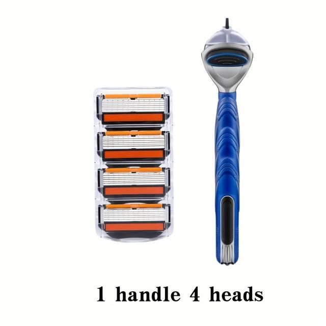 TEMU New 6-layer Manual Shaver Head, 's Manual Razor, With Replaceable Shaving Head, To - Series Of Knife Holders, Of Steel, The Handle Washed All Over With Water