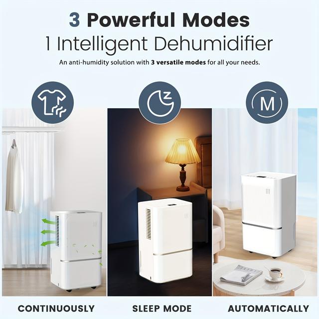 TEMU 14l/day Wi-fi Dehumidifier Real-time Digital Humidity Display & Control, Childlock, Smart Dehumidify/laundry Dry/, 24h Timer For Home/basement/office, 3 Color Light, 2l Water Tank & Drainage Hose