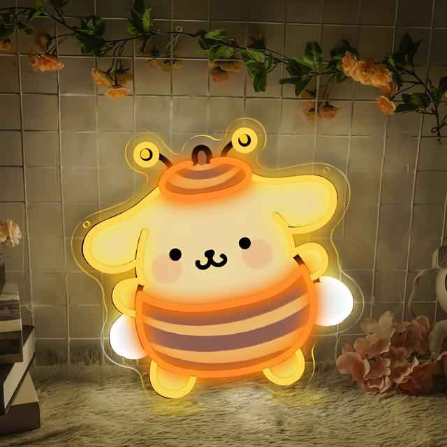 TEMU Letrero de Neón Pompom para Decoración de Pared, Lindo Lámpara de Noche LED de Dibujos Animados con Atenuador, Adecuado para Dormitorio, , Sala de Juegos, Decoración con USB