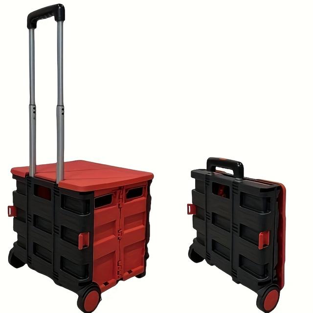 TEMU Dbest Products Cart Collapsible Rolling Crate On Wheels For Teachers Tote Basket | 80 Lbs Capacity, Blue Lid Made From Heavy Duty Plastic, Used As A Seat
