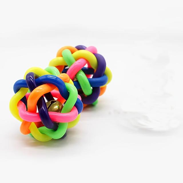 TEMU 2pcs Colorful Toy For Parrots, Bird Rope Balls With Internal Metal Bells, Rubber Material, Interactive Pet Toy For Beak Grinding And Play