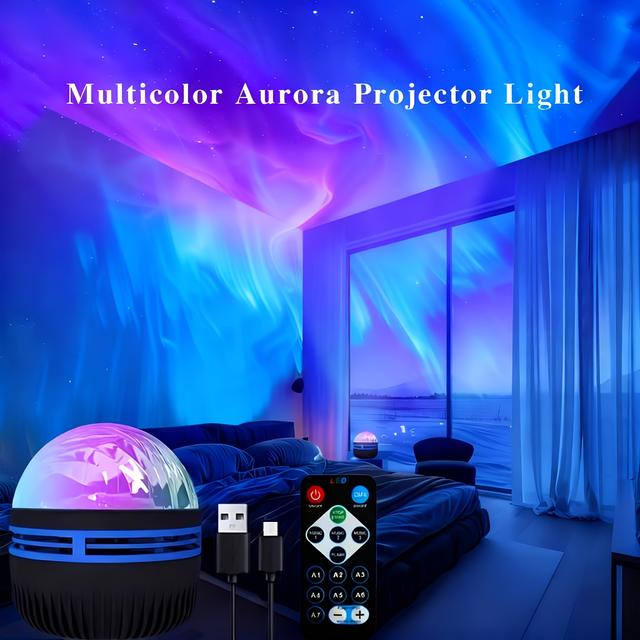 TEMU 1pc Of An Aurora Projection Lamp, A Multi-colored Projector Featuring Remote Control, Adjustable Brightness, And Usb Power, Ideal For Bedrooms, Home Theaters, Camping, And Wedding Decorations