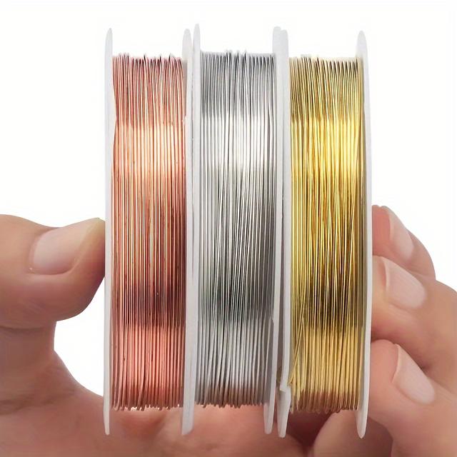 TEMU 3 Stück Kupferdraht, geeignet für Armband- und Halskettenherstellung, Schmiededraht für Haarverzierungen und Bastelmaterialien in den Farben Gold und Silberrosa, von 0,2 bis 1,0 mm