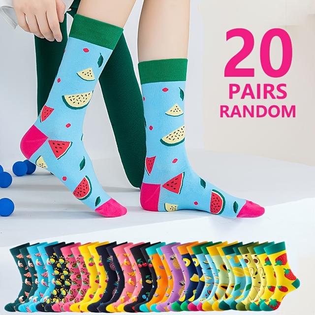TEMU 10/20 Paires Aléatoires de Chaussettes Confortables et Mignonnes avec Fruits Cartoon (, Pastèque, Avocat, Citron & Banane) - Cadeau pour Amis Et Familiaux, Pour Adolescents