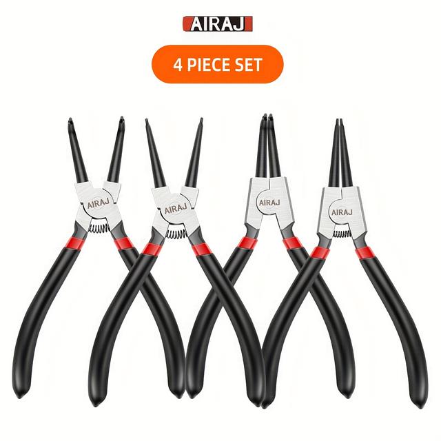 TEMU Airaj 2pcs/ 4pcs Snap Ring Pliers Set, Circlip Pliers, 7 Inches Internal/external Heavy Duty For Ring Remover Retaining Straight Bent Lock Ring Pliers Set