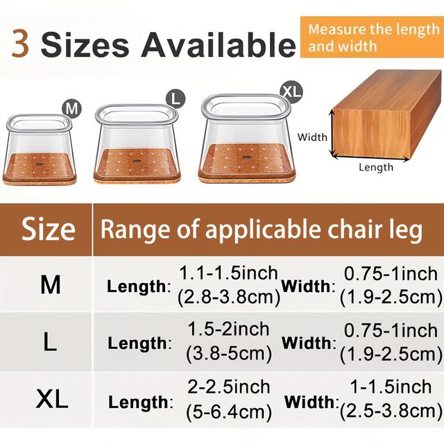 TEMU 8 Piezas Protector de Suelo para Patas de Silla Cuadradas Mejorado, Cubierta Gruesa para Patas de Muebles para Pisos de Madera (Marrón )